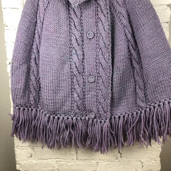 Vintage Hand Knitted Chunky Wool Fringe Poncho - Picture 8 of 9